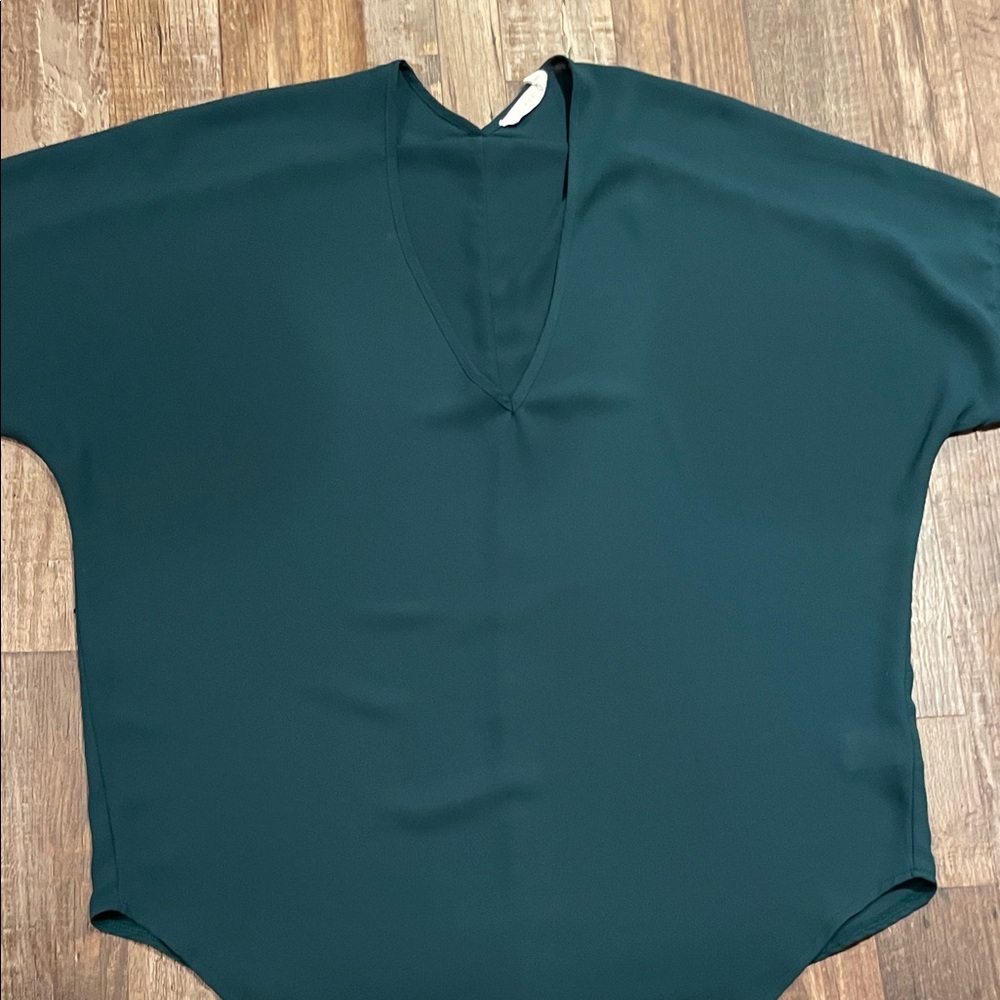 Lush Deep Green V-Neck Blouse